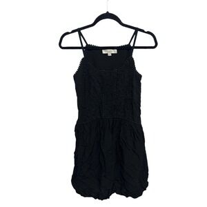 Loft Petite Mini Dress Black Embroidered Front Adjustable Straps Size XS Petite